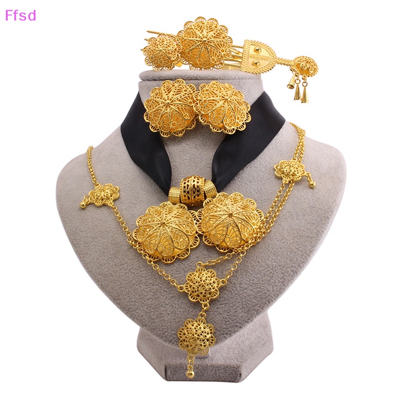 {Ffsd} Bộ Trang Sức Màu Vàng Đồng Châu Phi Bộ Trang Sức Lớn Mặt Vòng cổ Nhẫn Trang Sức Đám Cưới Ý Cho Nữ * Bán Chạy