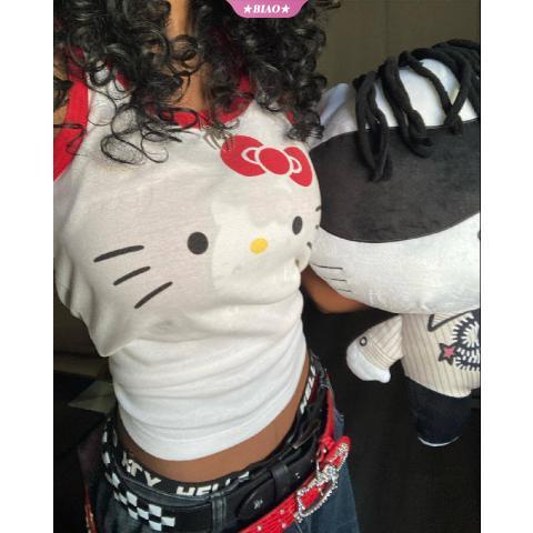 SANRIO Áo Thun Không Tay In Hình Hello Kitty Y2k Dễ Thương Cho Nữ