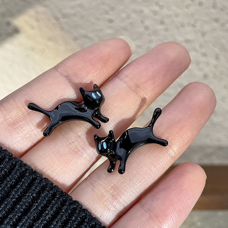 Khuyên Tai Hình Mèo Đen Phong Cách retro Hàn Quốc Cá Tính Cho Nữ