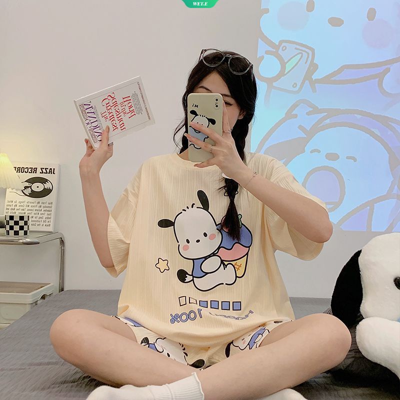 Bộ Đồ Ngủ Ngắn Tay In Hoạt Hình Chó Sanrio Nhật Bản Thời Trang Mùa Hè 2023 Cho Nữ