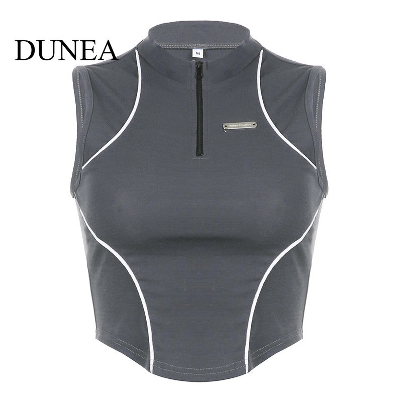 DUNEA Áo Thun Nữ Không Tay Vạt Ngắn Phong Cách Mỹ