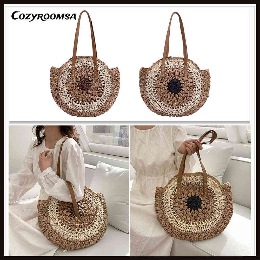 Túi Đeo Vai Đan Lát Sức Chứa Lớn Màu Sắc Tương Phản Thời Trang Đi Biển