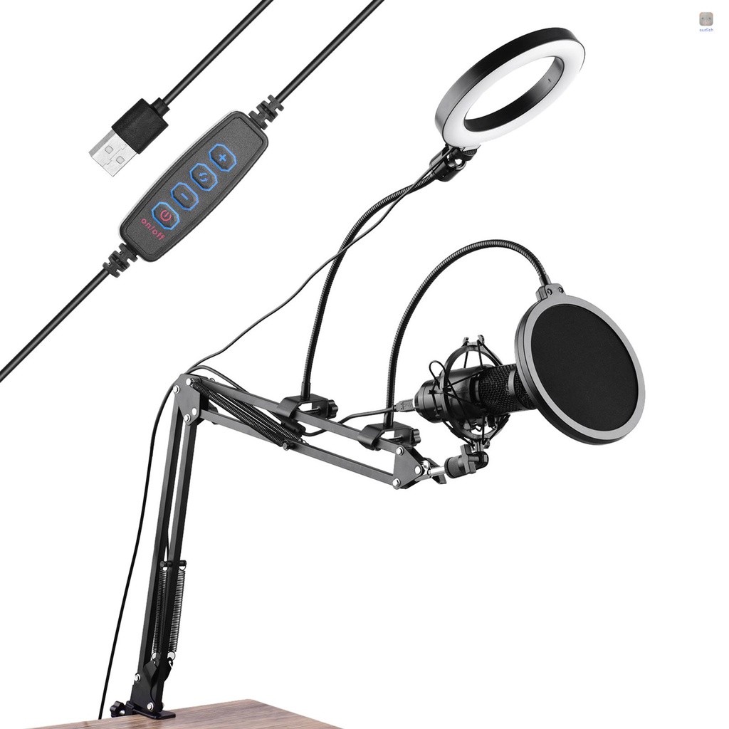 Bộ Giá Đỡ Micro Video 6.3inch / 16cm Có Vòng Nhẫn Lọc Pop Có Bóng Đèn Đầu Bi Chống Sốc