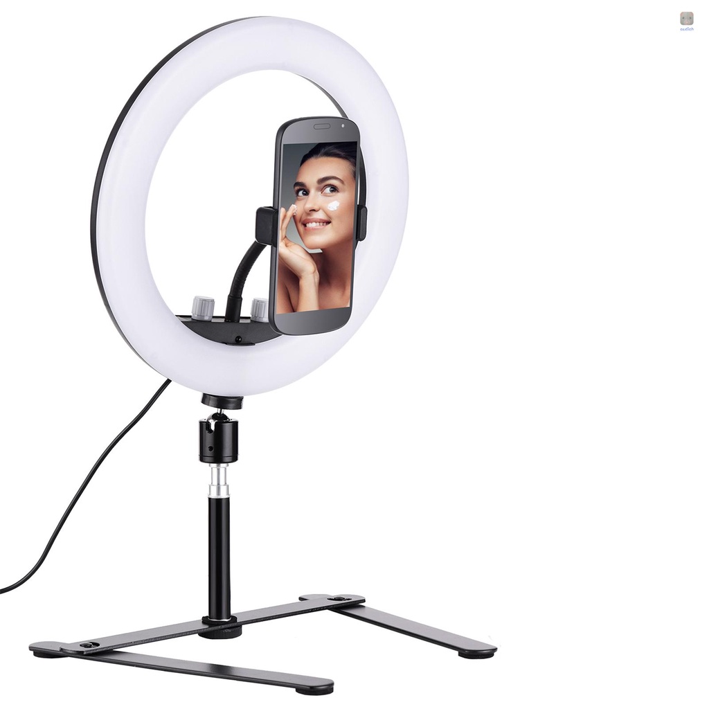 Vòng Đèn LED 10 Inch 2700K-5500K 10W 5V USB Có Giá Đỡ Điện Thoại Để Bàn Điều Khiển Từ Xa