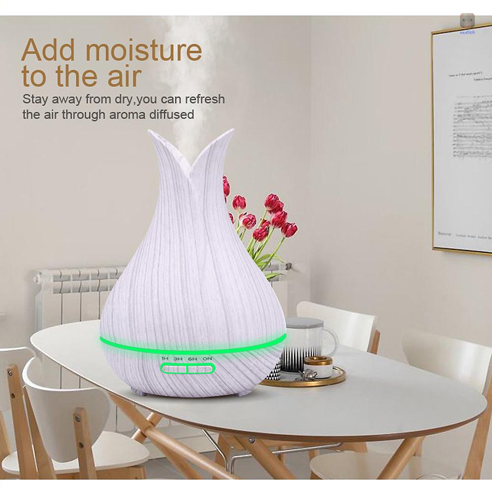 Máy Khuếch Tán Tinh Dầu Thơm 400ML 7 Đèn LED Không Nước Họa Tiết Vân Gỗ Màu Trắng