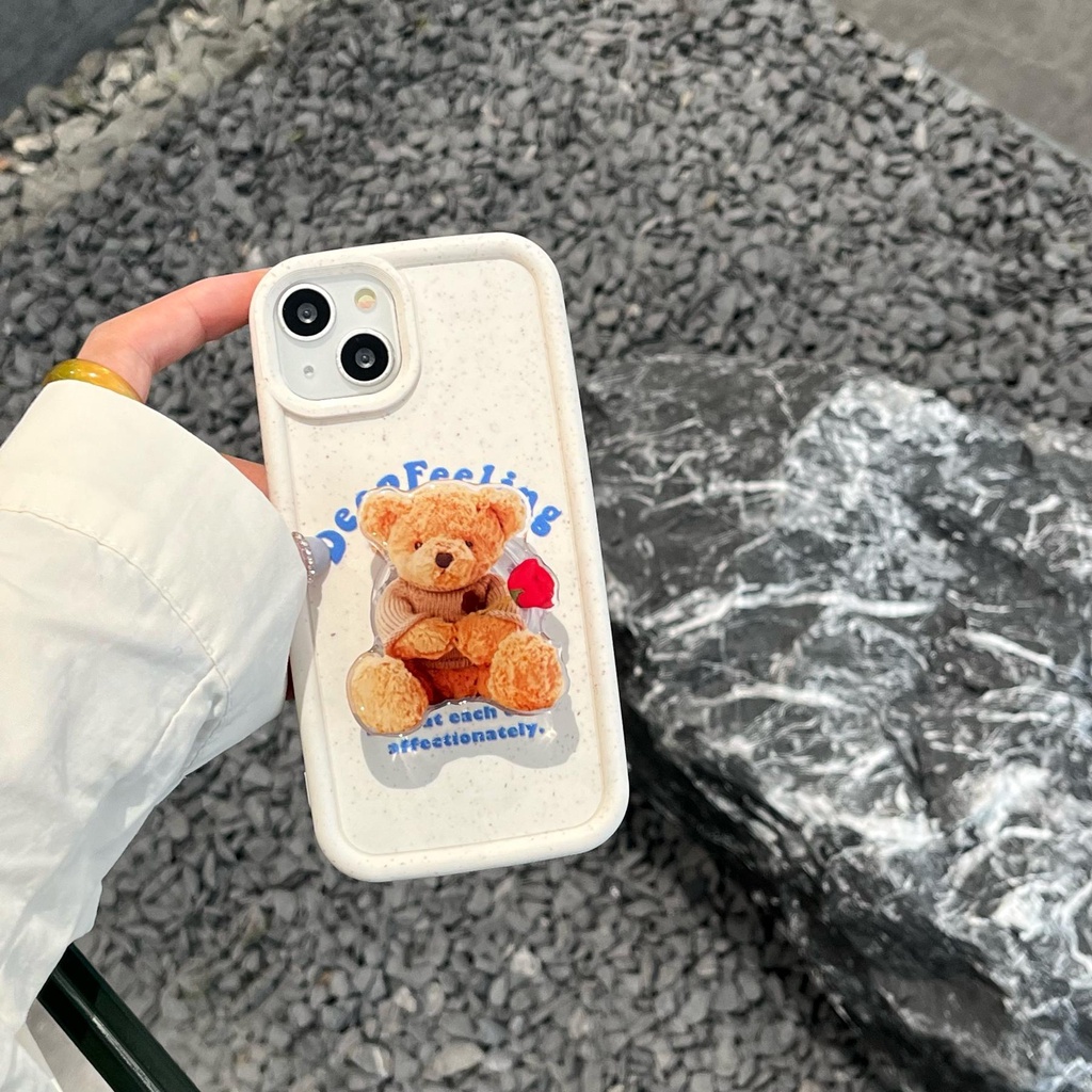 Ốp Điện Thoại Silicon TPU Mềm Chống Sốc Hình Gấu Teddy Dễ Thương Có Giá Đỡ Cho iPhone 11 13 12 14 Pro Max