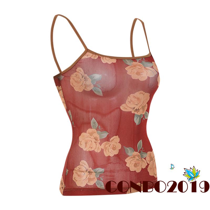 Áo Lưới Hai Dây Cổ Vuông In Họa Tiết Hoa Phong Cách Vintage Dành Cho Nữ
