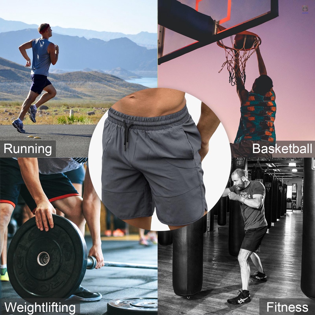 Quần Short Thể Thao Lưng Thun Rút Dây Co Giãn Thoáng Khí Nhanh Khô Thời Trang Cho Nam