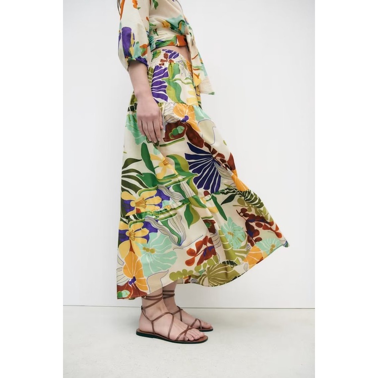 Zara Bộ Áo Sơ Mi In Họa Tiết Thắt Nút + Chân Váy Lưng Cao Xinh Xắn Theo Phong Cách Mùa Hè 3596350 0387077