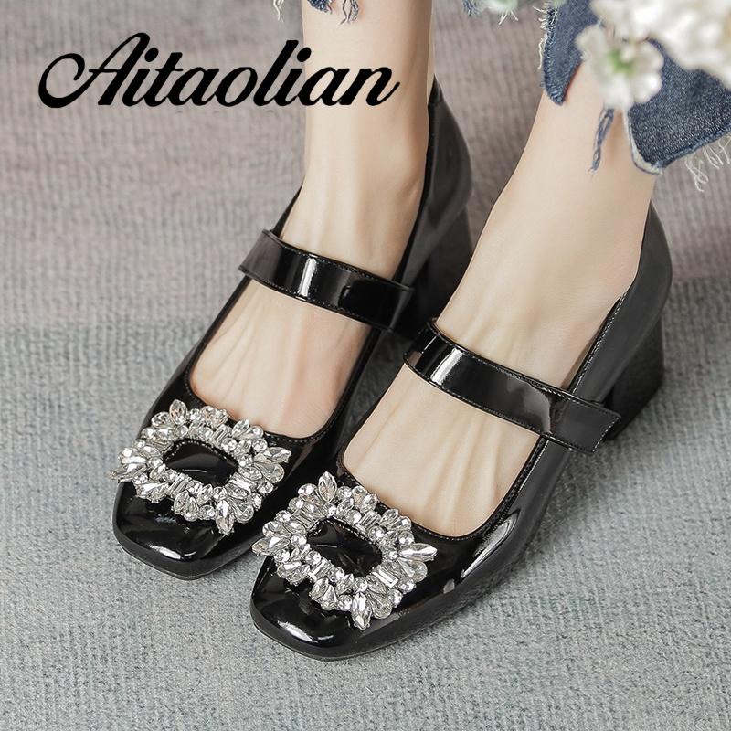 Giày Cao Gót 5cm / 2.5cm Da Bóng Mũi Vuông Thời Trang Cho Nữ