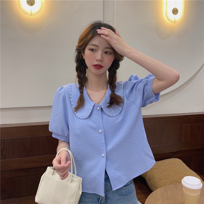 NZN Áo Kiểu Tay Ngắn Phồng Cổ Búp Bê Thời Trang Mùa Hè Mới Cho Nữ