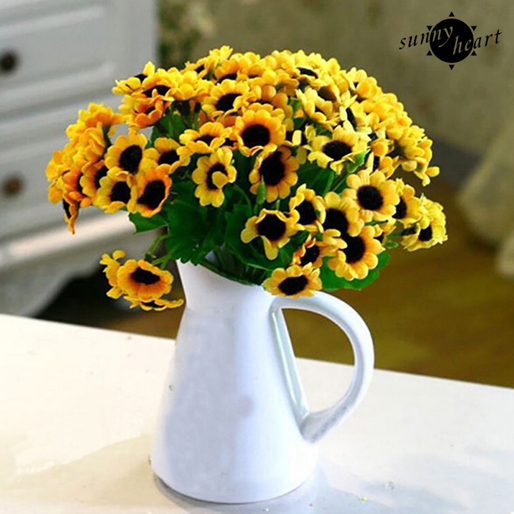 1 Bó 15 Đầu 7 Nhánh Hoa Hướng Dương Nhân Tạo Bằng Lụa Cho Trang Trí