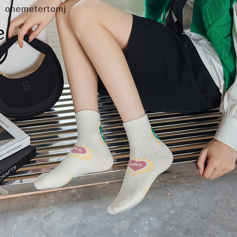 Vớ Cotton Kẻ Sọc Xanh Lá Thêu Hình Trái Tim Thời Trang Harajuku Hàn Quốc Đáng Yêu Cho Nữ