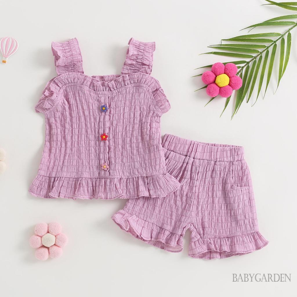 Set Đồ Mùa Hè 2 Món Gồm Áo Ba Lỗ Trơn Màu Và Quần Ngắn Co Giãn Cho Bé Gái 0-3 Tuổi