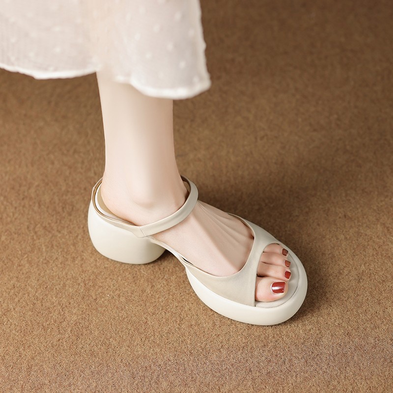 Duoya Tóc Thẳng ~ [Hàng Có Sẵn] Dép Sandal Cao Gót Hở Ngón Đế Dày Bằng Da Thật Mềm Mại Thời Trang Thường Ngày Cho Nữ