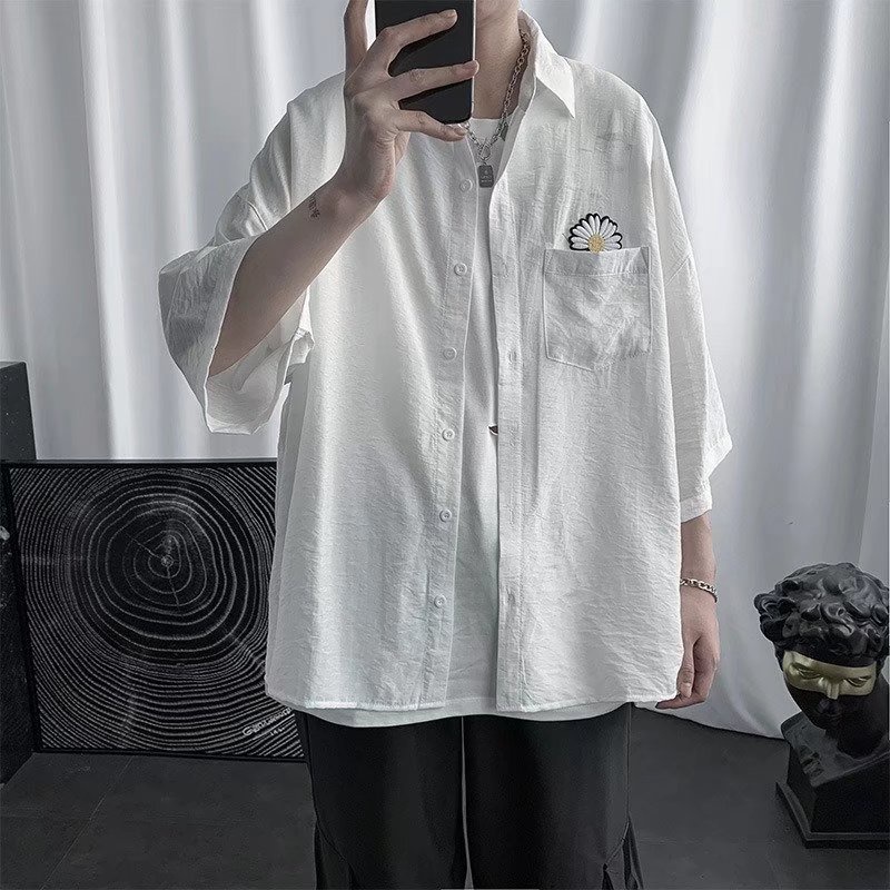 Áo Sơ Mi Tay Ngắn Có Túi Lớn Phong Cách Nhật Bản Thời Trang Cho Nam size M-2XL