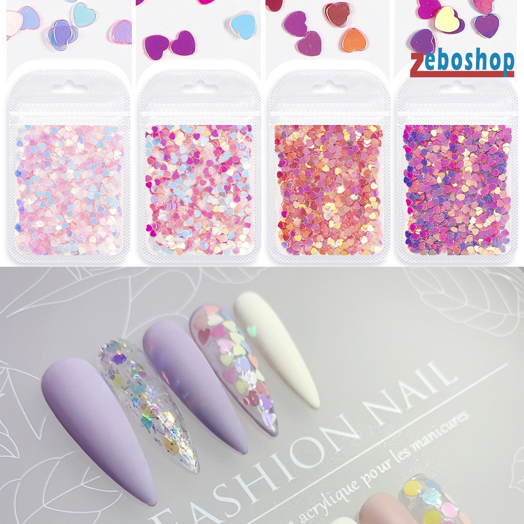 1 Túi Phụ Kiện Trang Trí Móng Tay Hình Trái Tim Lấp Lánh