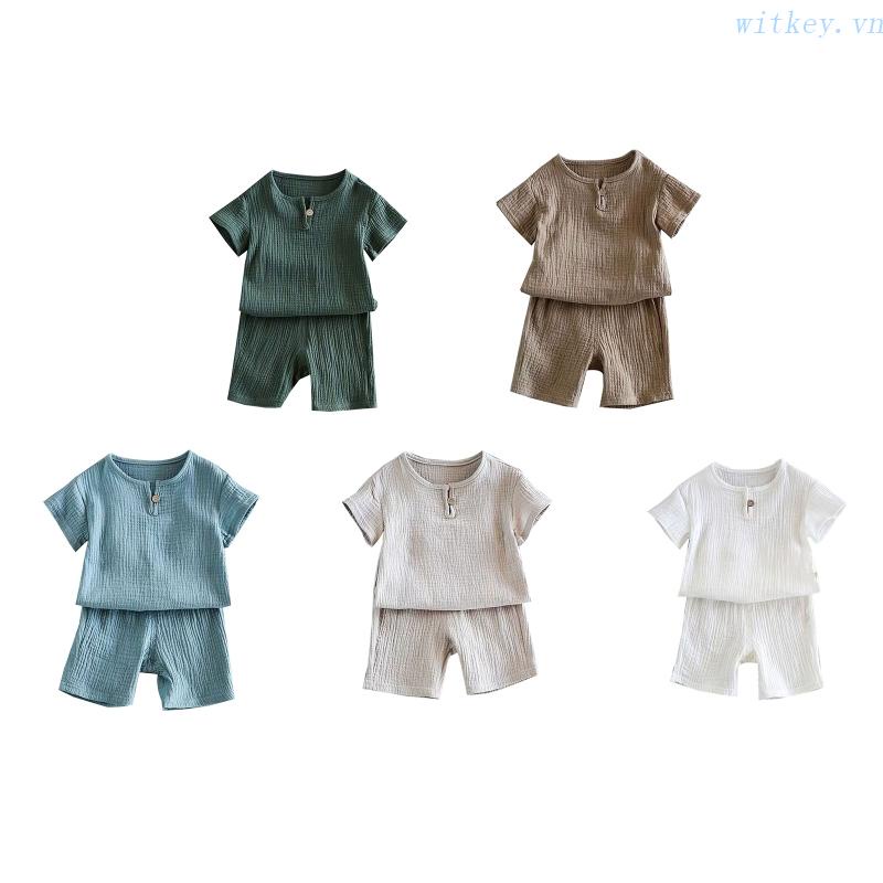 Bộ Áo Sơ Mi Tay Ngắn Phối Quần Short Vải Cotton Thân Thiện Với Da Kháng Khuẩn