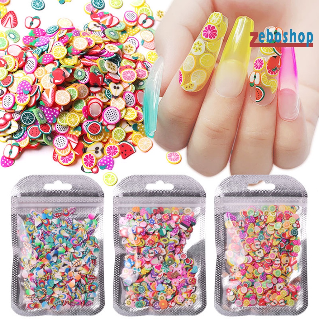 Set 1000 Phụ Kiện Trang Trí Móng Tay Nghệ Thuật Hình Lông Vũ / Trái Cây Chất Liệu Polymer Mềm Siêu Mỏng DIY