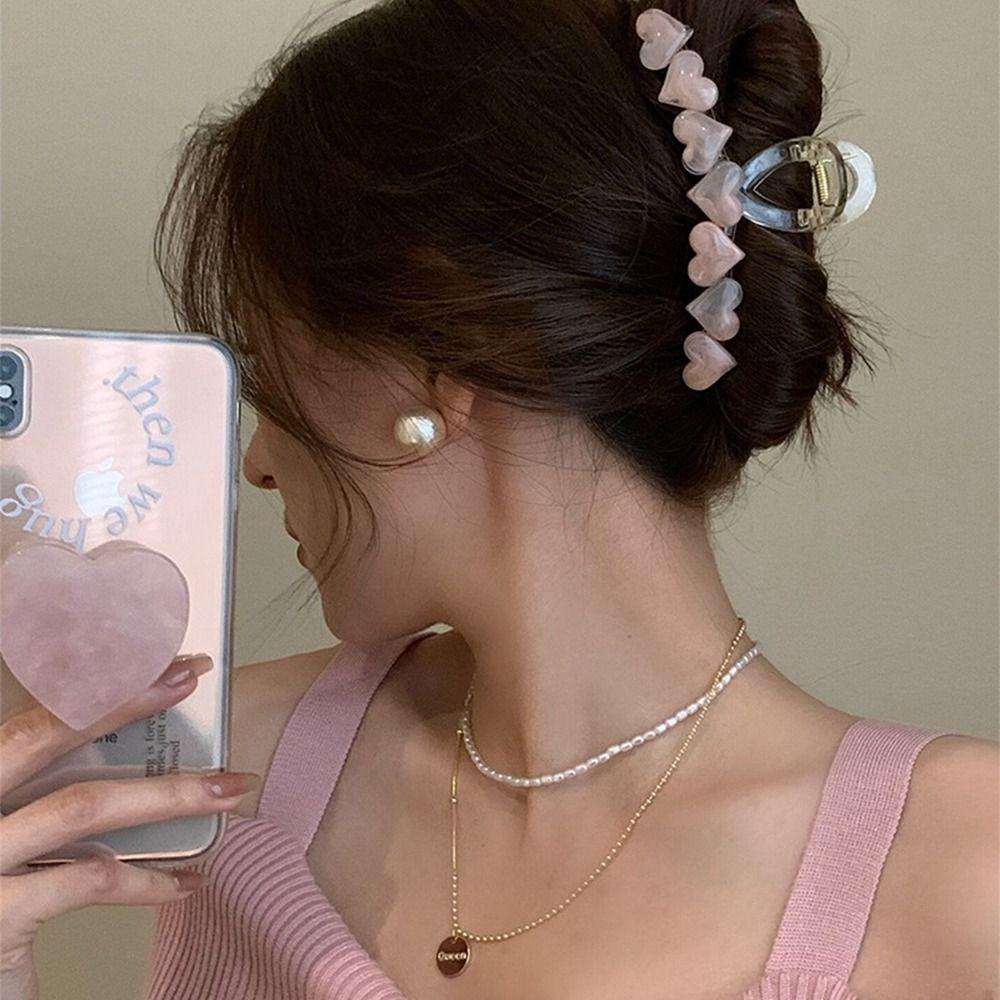 Kẹp Tóc Đính Hạt Hình Trái Tim Lớn Thanh Lịch Cho Nữ