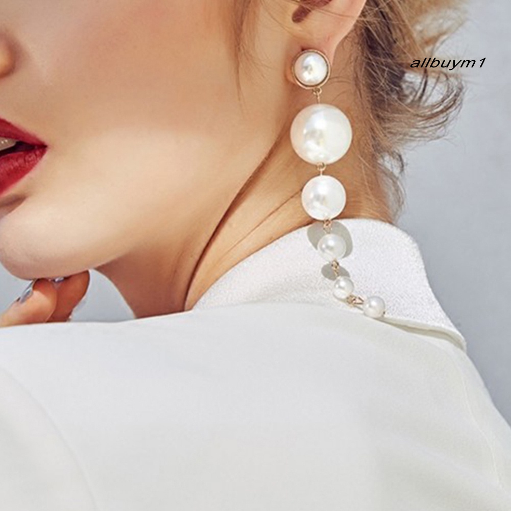 Bông Tai Dáng Dài Đính Ngọc Trai Nhân Tạo Thanh Lịch Thời Trang