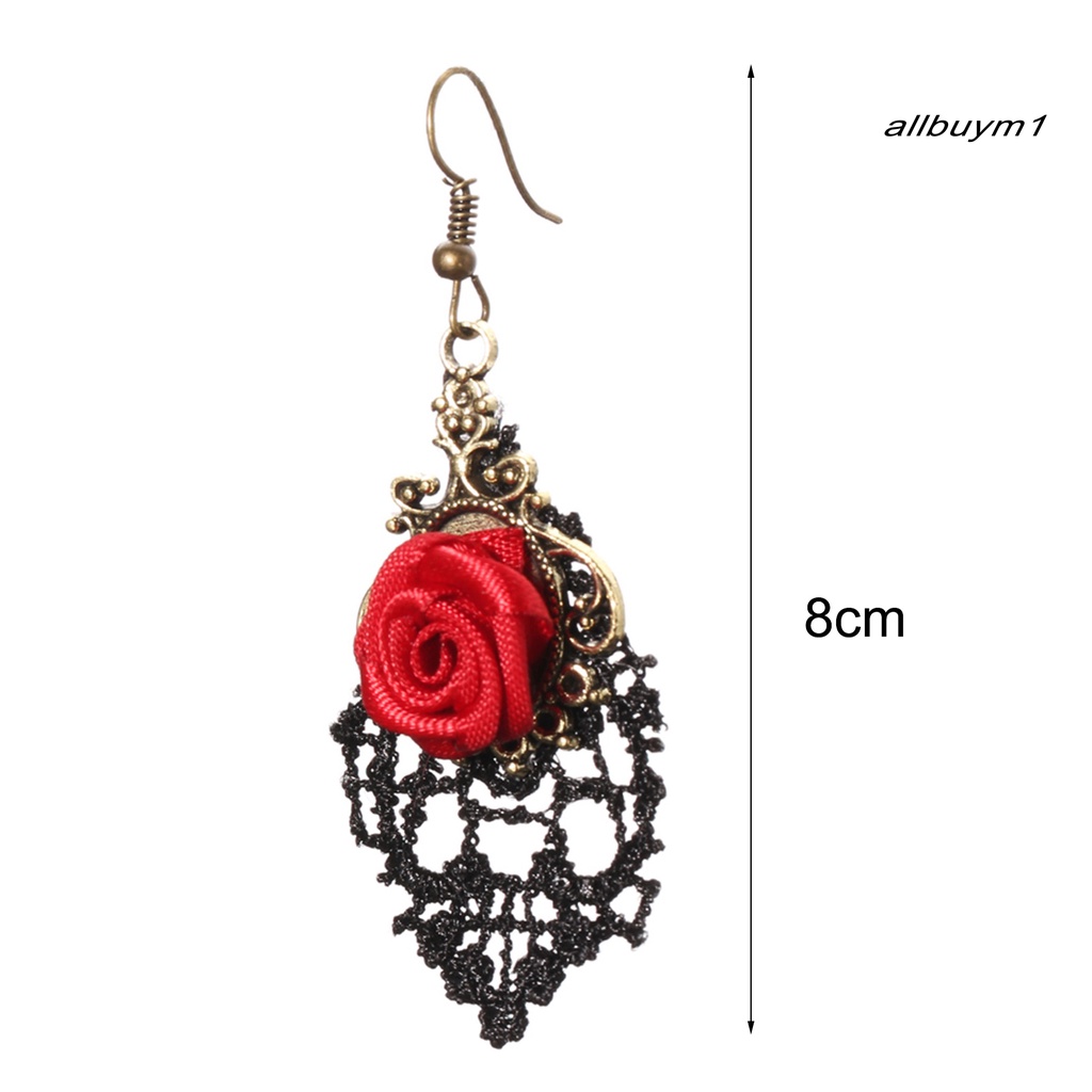 1 Đôi Bông Tai Ren Hoa Hồng Đỏ Thời Trang Dành Cho Nữ