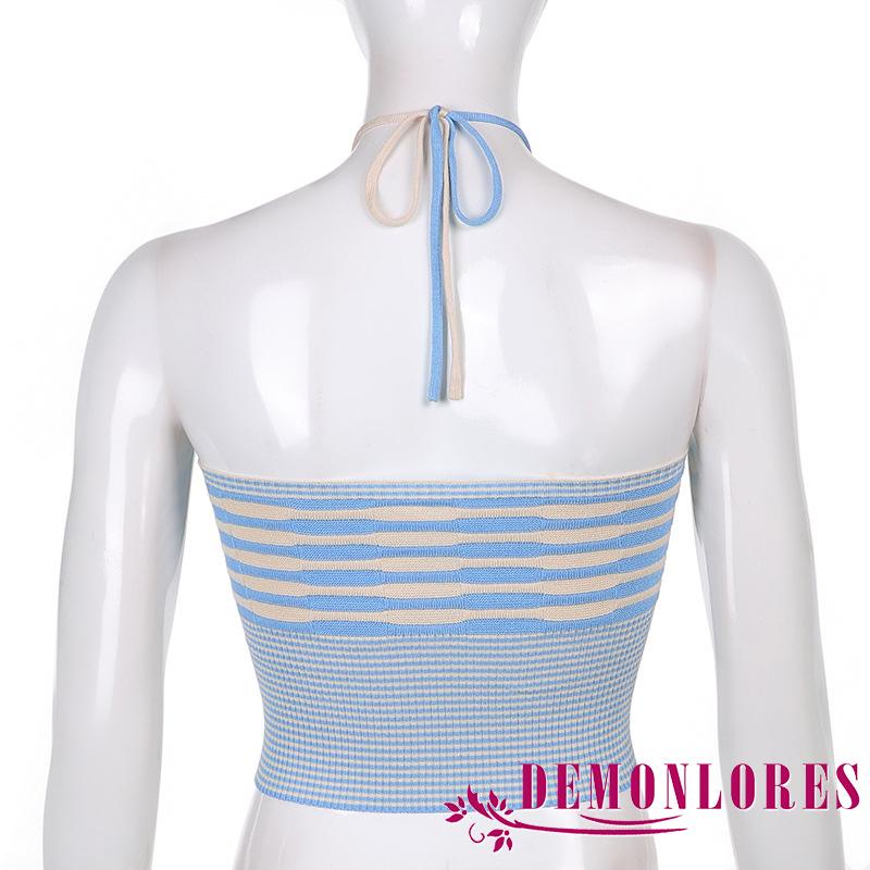 Áo Hai Dây Dệt Kim Mỏng Vừa Vặn Mùa Hè Họa Tiết Kẻ Sọc Cho Nữ