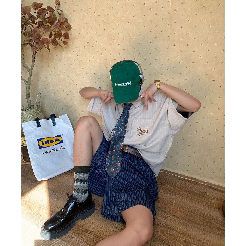 Áo Sơ Mi Ngắn Tay Họa Tiết Kẻ Sọc Dọc Phong Cách Hong Kong Cổ Điển Thời Trang Mùa Hè C2