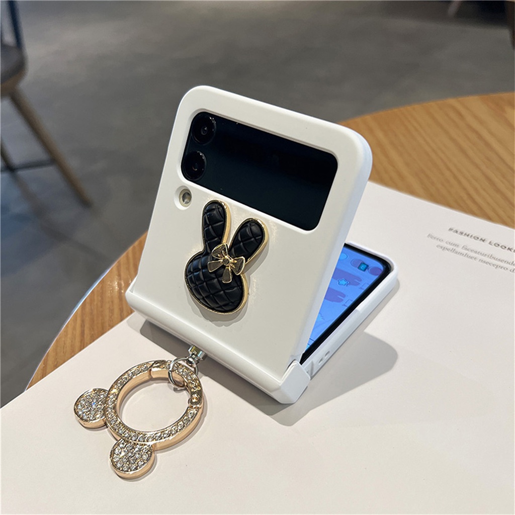 Ốp Điện Thoại Hình Thỏ / Gấu 3D Màu Đen Đính Kim Tuyến Lấp Lánh Cho Samsung Galaxy Z Flip 3 4 5G Z Flip3 Flip4 Zflip3