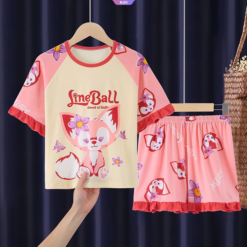 Bộ Đồ Ngủ Ngắn Tay Hai Mảnh In Họa Tiết Hoạt Hình Hello Kitty StellaLou Linaell Cho Bé Gái