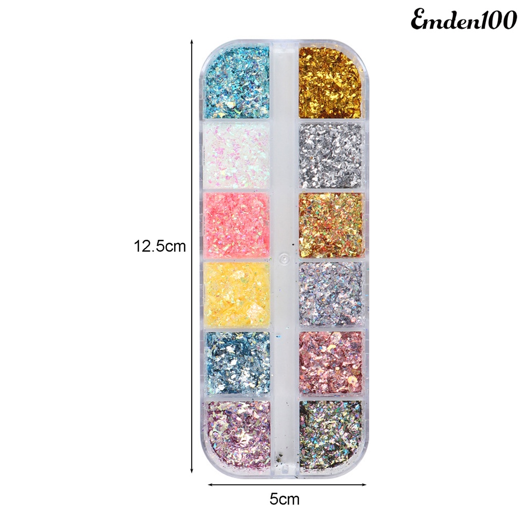 Hộp 100 Lá Vàng Bạc emden100 12 Ngăn Tạo Hiệu Ứng Trang Trí Móng Tay Mùa Hè Mịn Màng DIY
