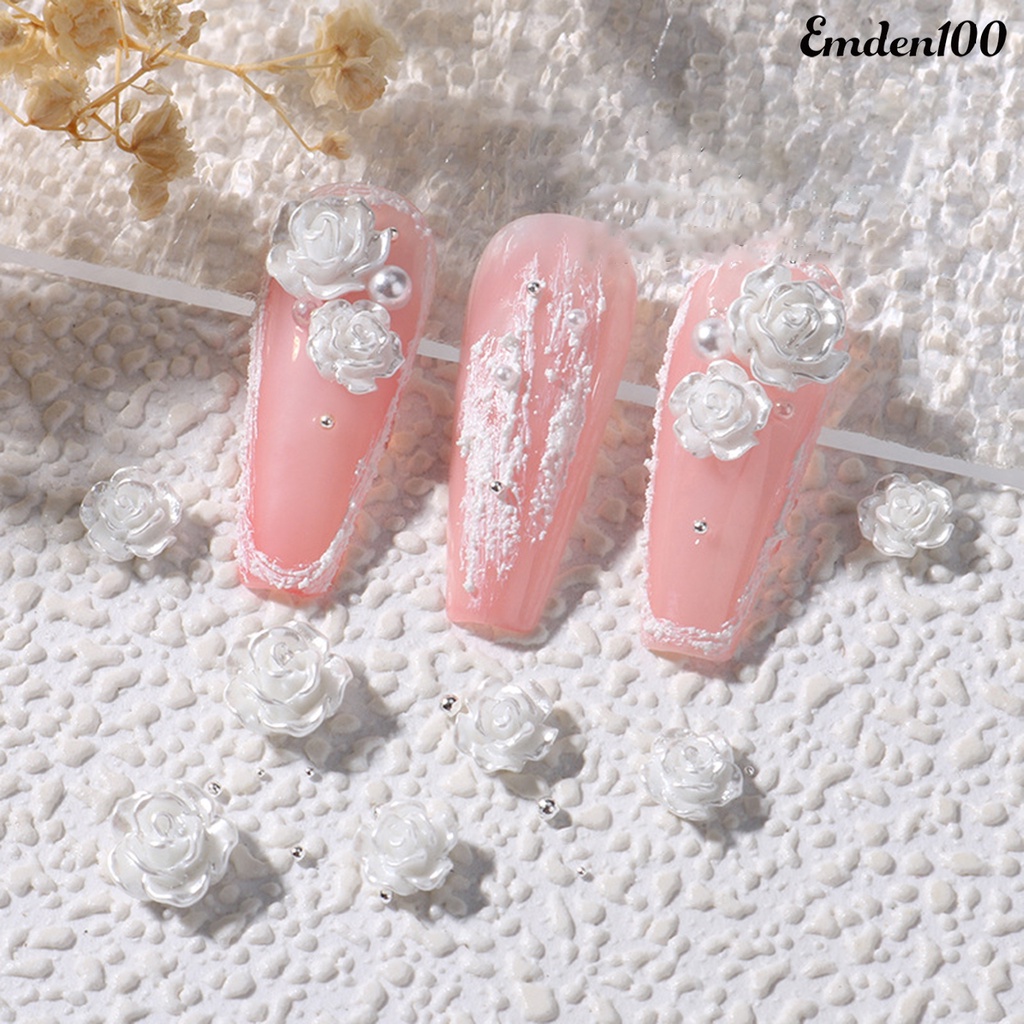 Set 100 / 50 Hạt Đá 3D Màu Trắng Hình Bông Hoa Trang Trí Móng Tay