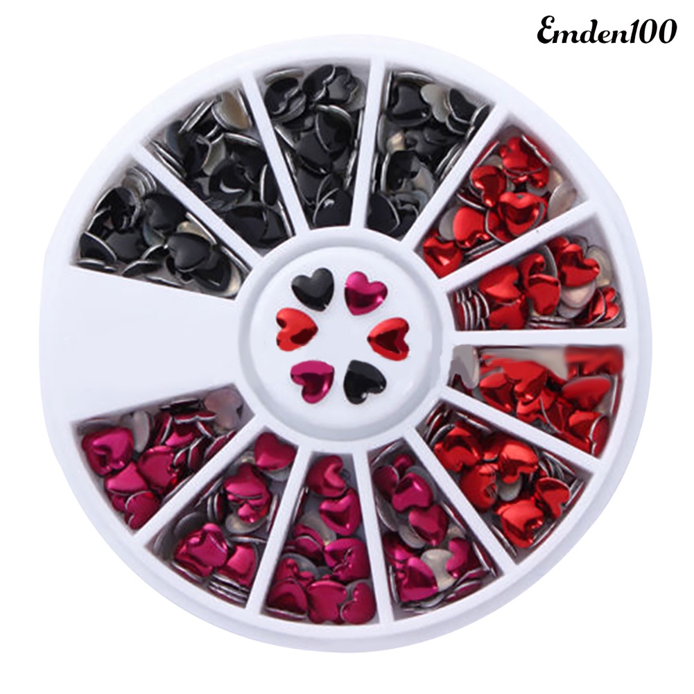 Hộp Đinh Tán Kim Loại Hình Trái Tim emden100 emden100 Nhiều Màu Sắc Làm Móng Nghệ Thuật DIY Kèm 1 Hộp Bánh Xe