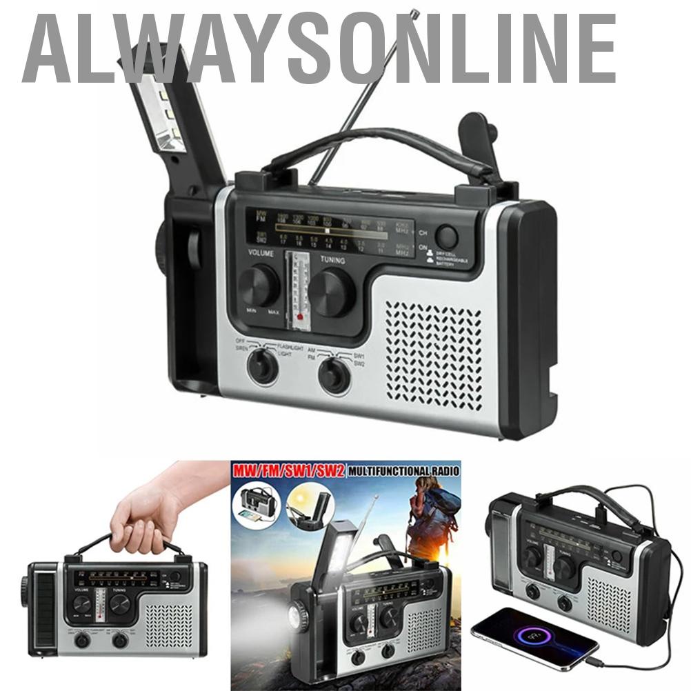 Alwaysonline Portable Solar Hand Crank  Multi Band AM SW Receiver with Flashlight
