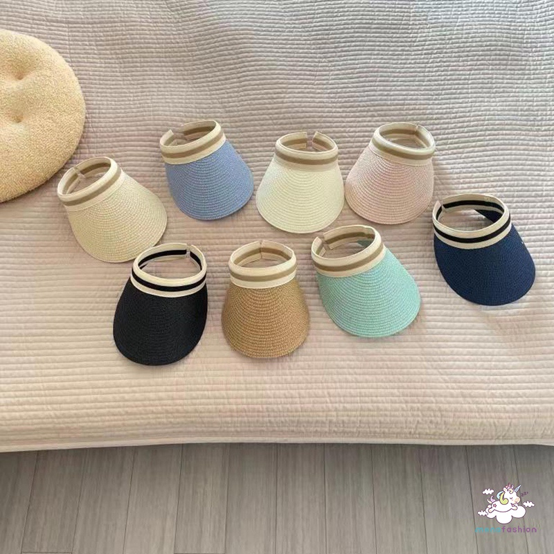 Mũ Cói Rộng Vành Hở Chóp Chống Tia UV Màu Sắc Đơn Giản Thời Trang Đi Biển Cho Cả Gia Đình