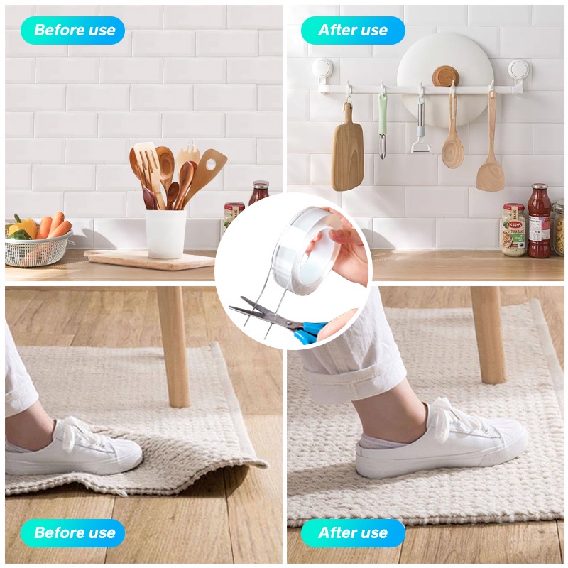 Băng Keo Hai Mặt Nano Trong Suốt Tự Dính Chống Thấm Nước Có Thể Tái Sử Dụng