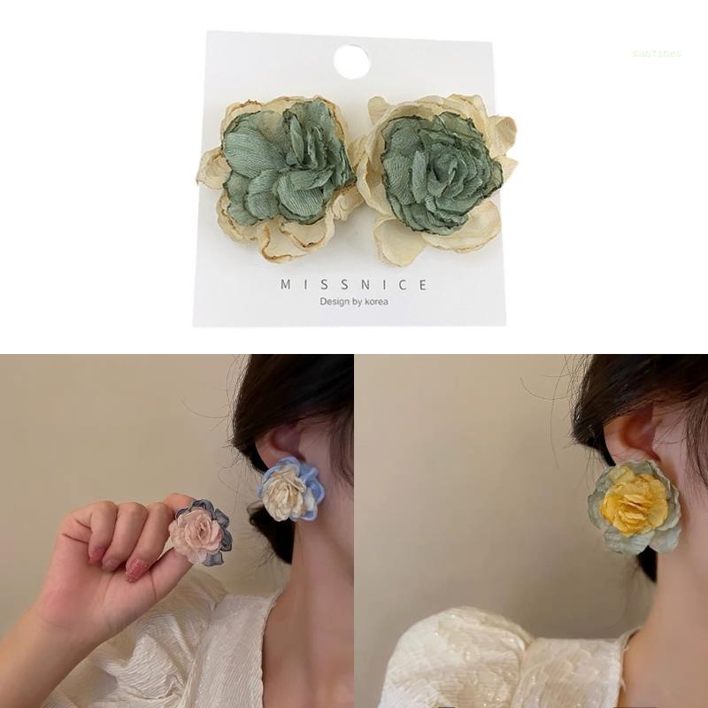 Bông Tai Hình Hoa Vải Cỡ Lớn Màu Tương Phản Thanh Lịch