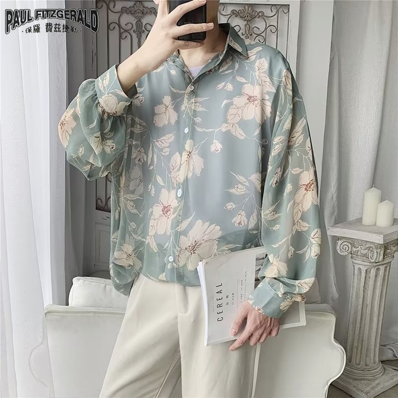 Áo Sơ Mi Dài Tay Họa Tiết Hoa Dáng Rộng Thời Trang Đi Biển Cho Nam
