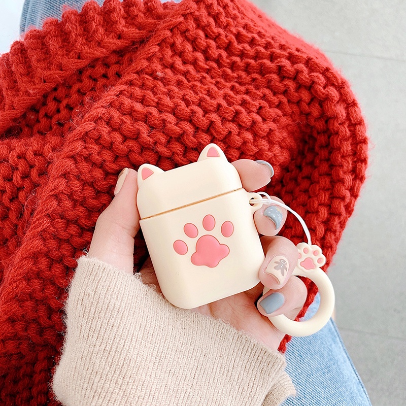 Vỏ Bảo Vệ Hộp Sạc Tai Nghe Airpods Bằng TPU Mềm Hình Chân Mèo Dễ Thương