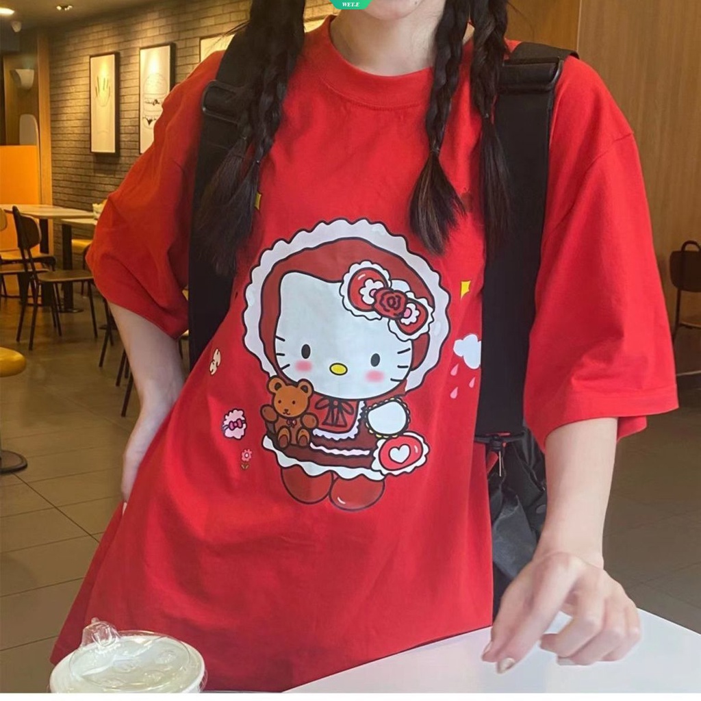 Áo Thun Tay Ngắn Dáng Rộng In Hoạt Hình Hello Kitty Kiểu Hàn Quốc Thời Trang Mùa Hè 2023 Cho Nữ