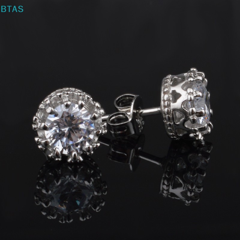Bông Tai Mạ Bạc Đính Đá Zirconia Tròn 8MM Thời Trang
