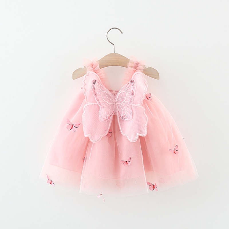 Đầm Công Chúa Phối Lưới Đính Đôi Cánh Dễ Thương Thời Trang Mùa Hè Cho Bé Gái