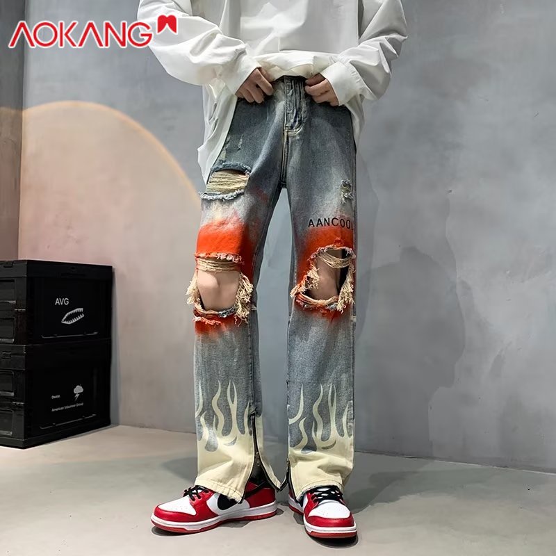 Quần jeans dài AOKANG phối vết rách cá tính cho nam
