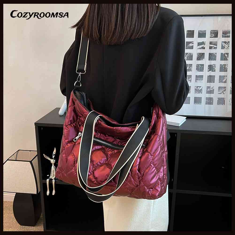 Túi Tote Đeo Chéo Vải Cotton Chần Bông Thời Trang Mùa Đông Cho Nữ