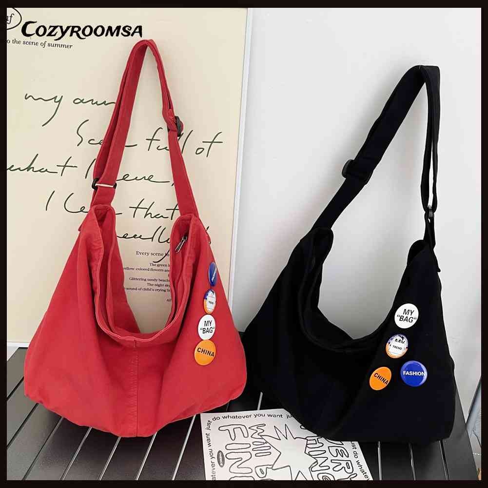 Túi Xách Canvas Cỡ Lớn Kèm 4 Ghim Cài Thời Trang Cho Nữ