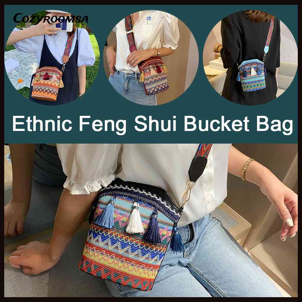Túi Đeo Chéo Đan Lát Đính Núm Tua Thời Trang Nữ Tính