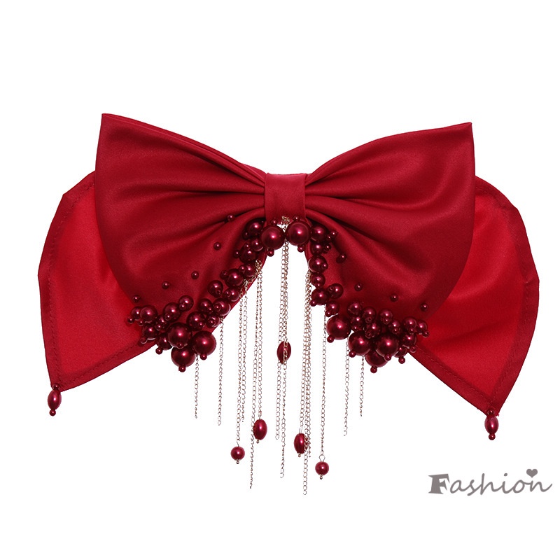 Dây Cột Tóc Đính Nơ Tua Rua Ngọc Trai Nổi Bật Cho Nữ