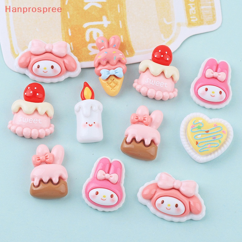 Set 10 Phụ Kiện Trang Sức / Kẹp Tóc / Điện Thoại Hình Bánh Kem Hoạt Hình Bằng Nhựa Resin Lấp Lánh DIY