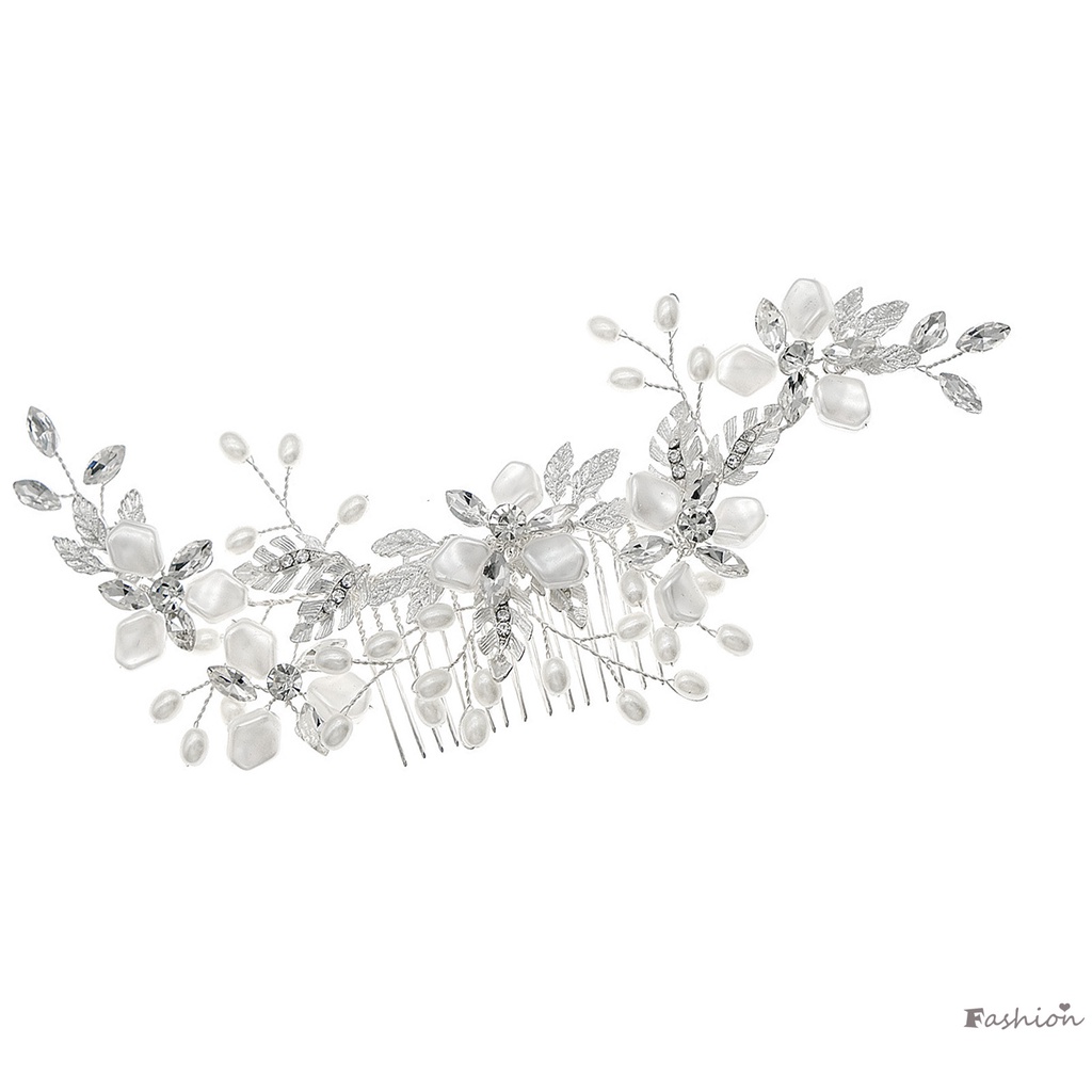 Lược Cài Tóc Hình Hoa Đính Ngọc Trai Giả Cho Cô Dâu