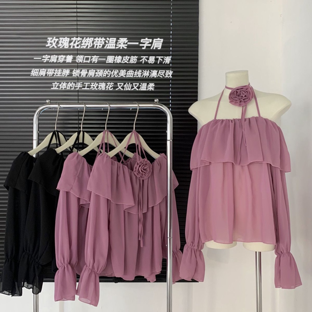 Áo Sơ Mi Chiffon Ba Chiều Trễ Vai Phong Cách Hàn Quốc Thời Trang Mùa Hè Hàng Mới Dành Cho Bạn Nữ